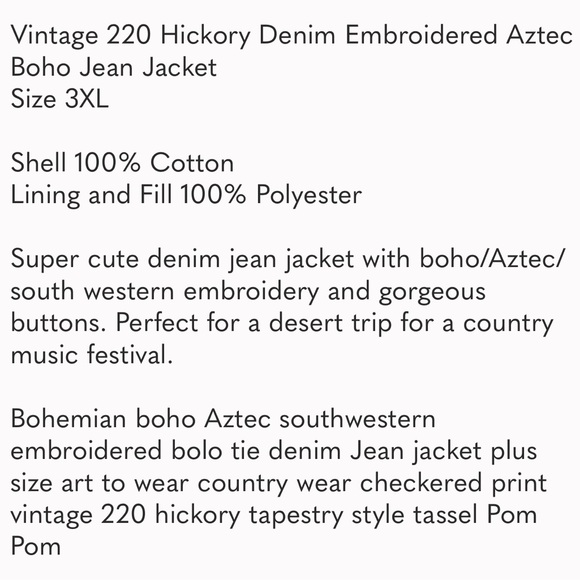 Vintage 80’s Collectable Hickory Denim Hippie Embellished Southwest Tapestry JKT - Picture 11 of 11